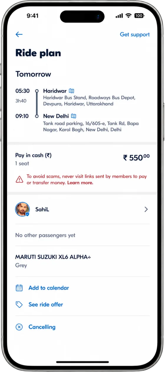 Ride Plan — Confirmed screen